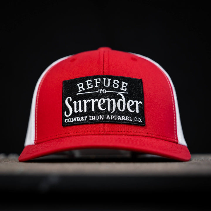 Refuse to surrender, mid-profile mesh snapback hat #color_red-white