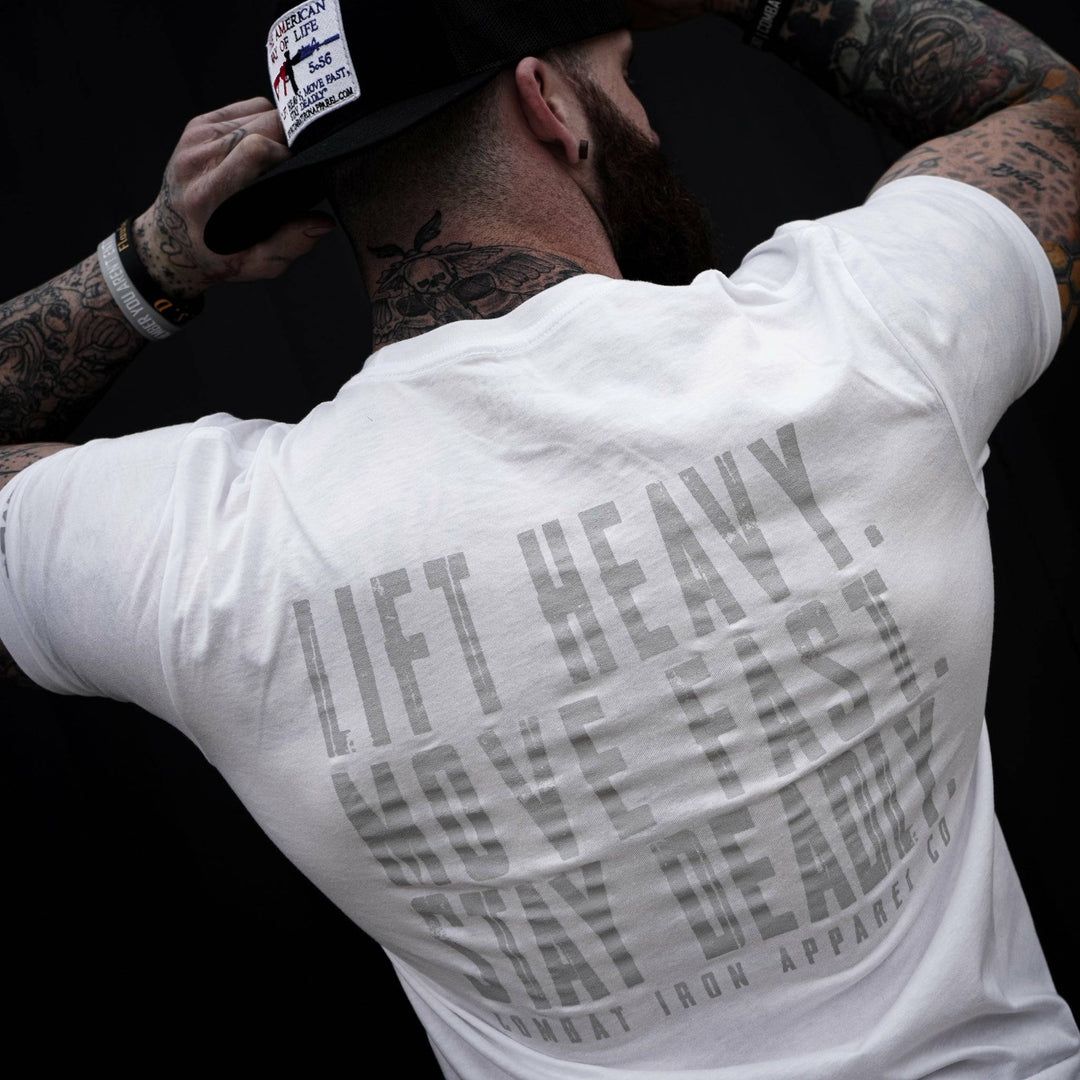 Lift heavy. Move fast. Stay deadly. Men’s t-shirt  #color_white