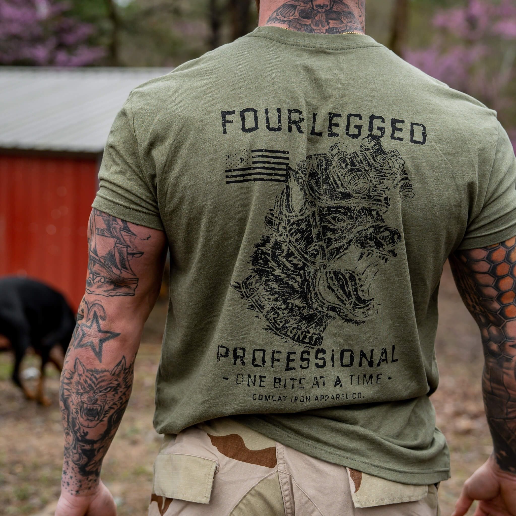 Four-legged professional K9 training men’s t-shirt #color_military-green