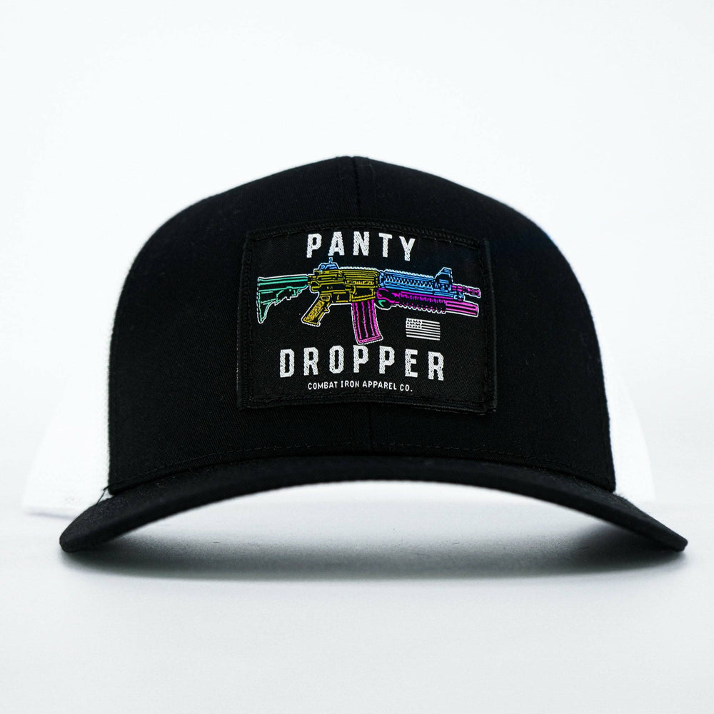 Panty dropper mid-profile mesh snapback hat in all black with a colorful patch #color_black-white