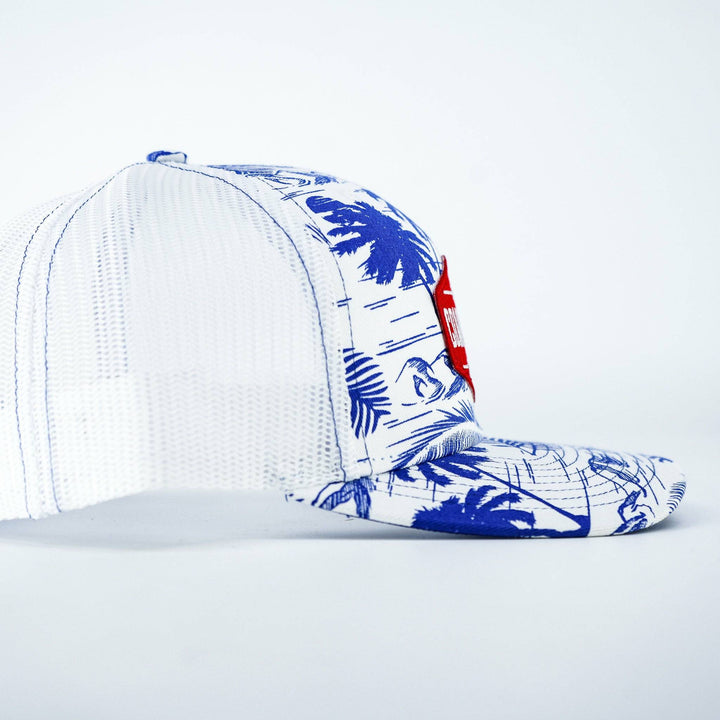Combat branded patch mid-profile mesh snapback with a black and white patch on the front #color_blue-palm