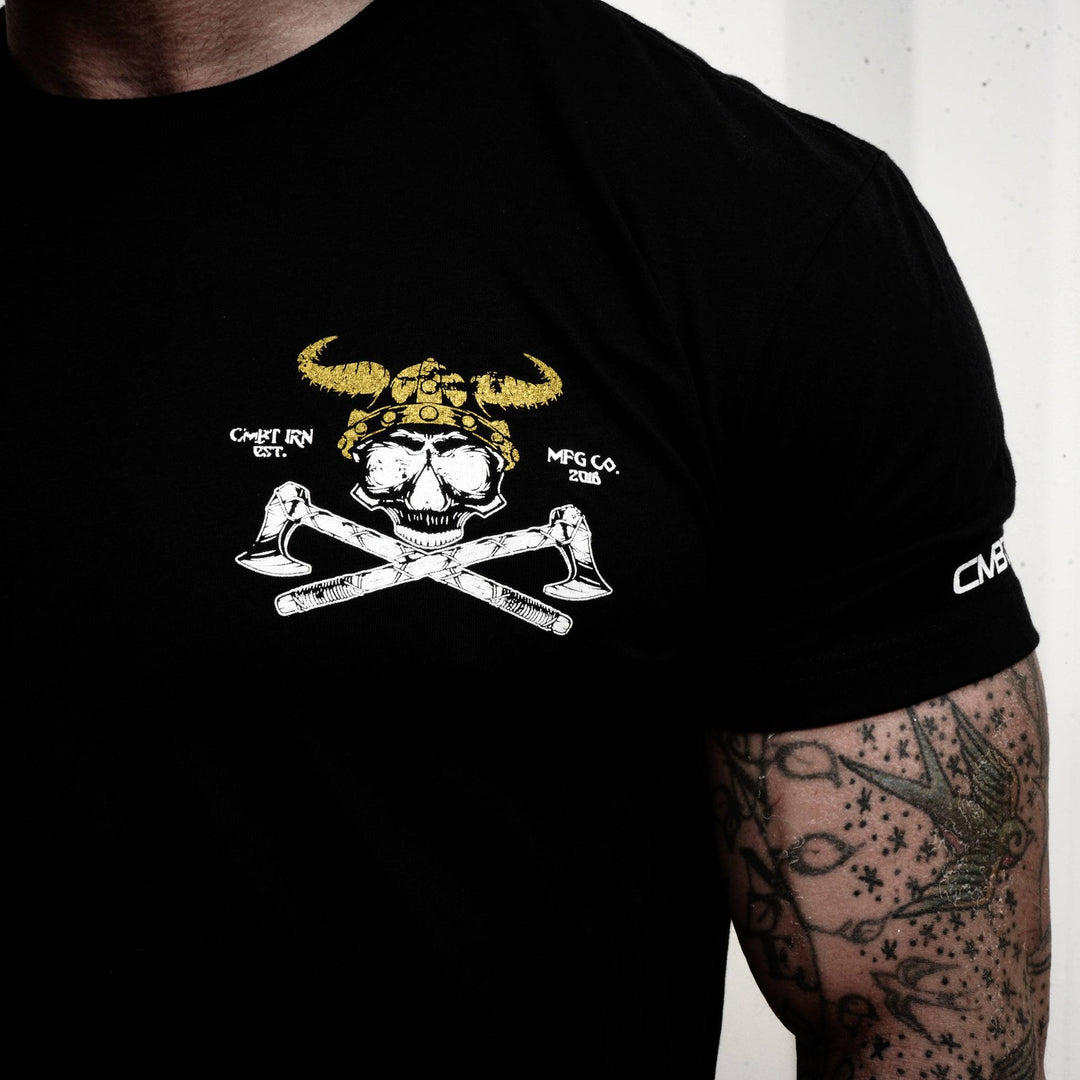 A black t-shirt with the words “Fear not death” with a viking warrior #color_black