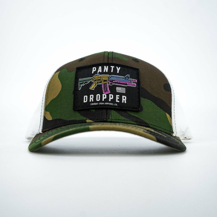 Panty dropper mid-profile mesh snapback hat with a colorful patch #color_bdu-camo-white