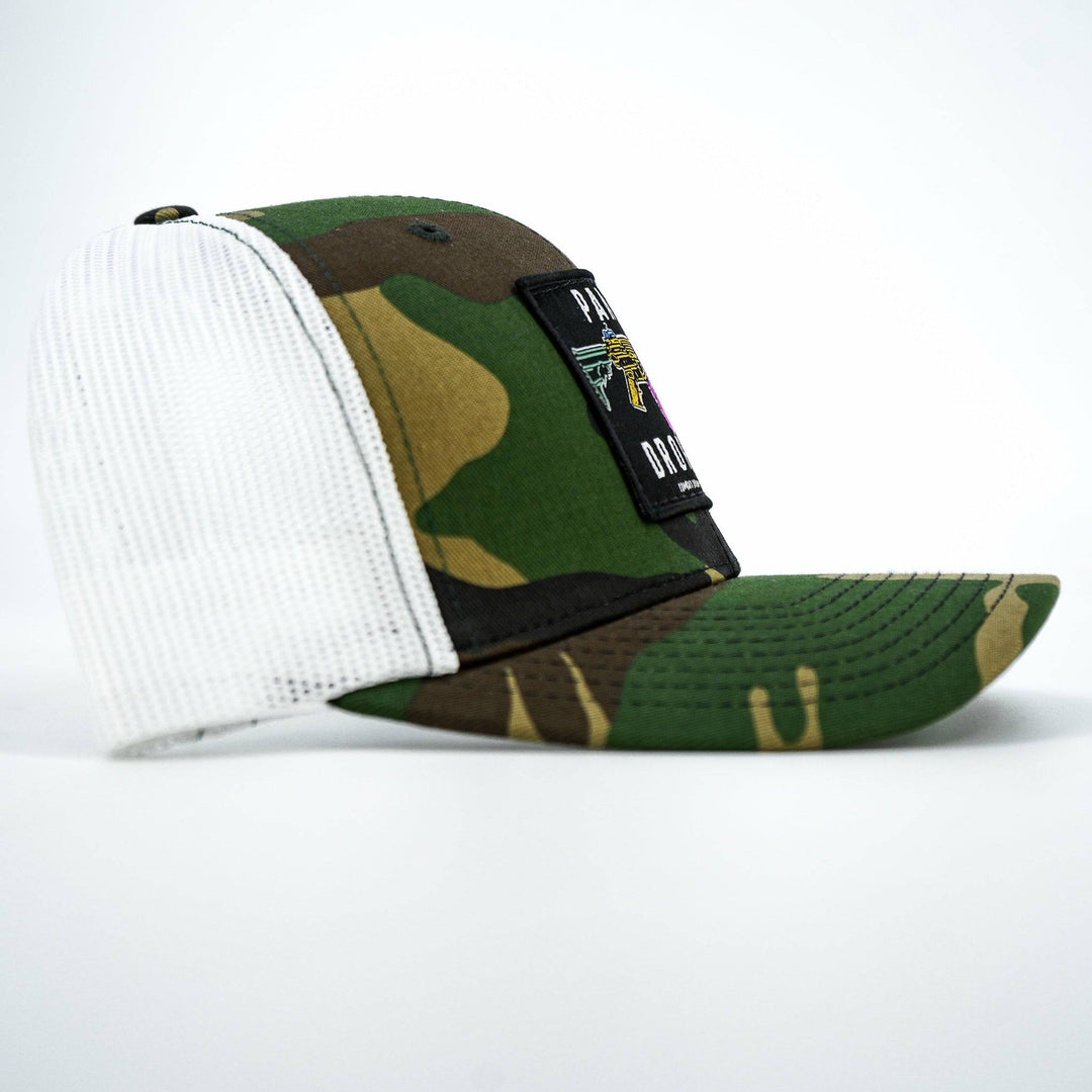 Panty dropper mid-profile mesh snapback hat with a colorful patch #color_bdu-camo-white