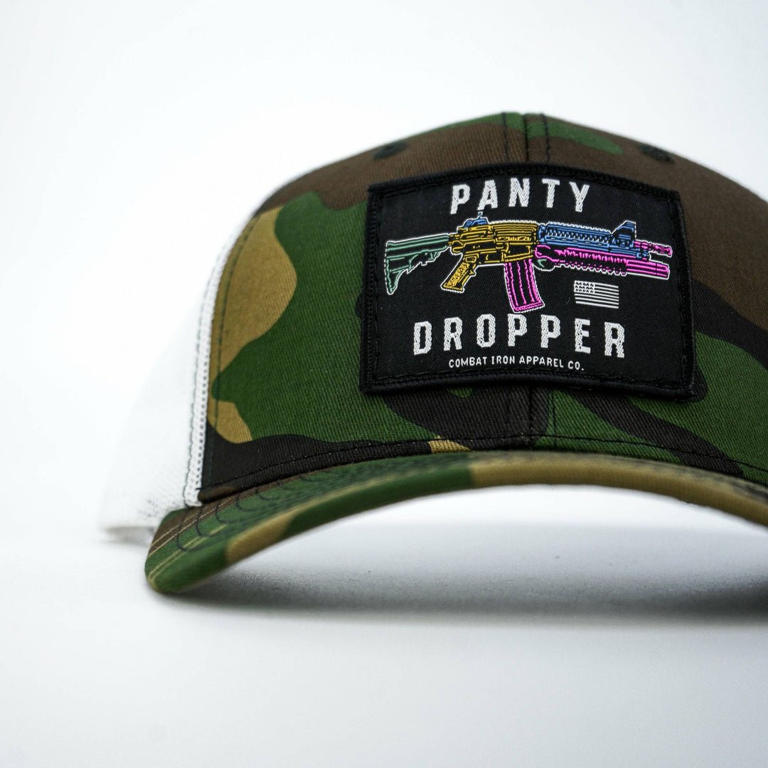 Panty dropper mid-profile mesh snapback hat with a colorful patch #color_bdu-camo-white