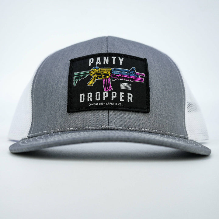 Panty dropper mid-profile mesh snapback hat in all gray with a colorful patch #color_gray-white