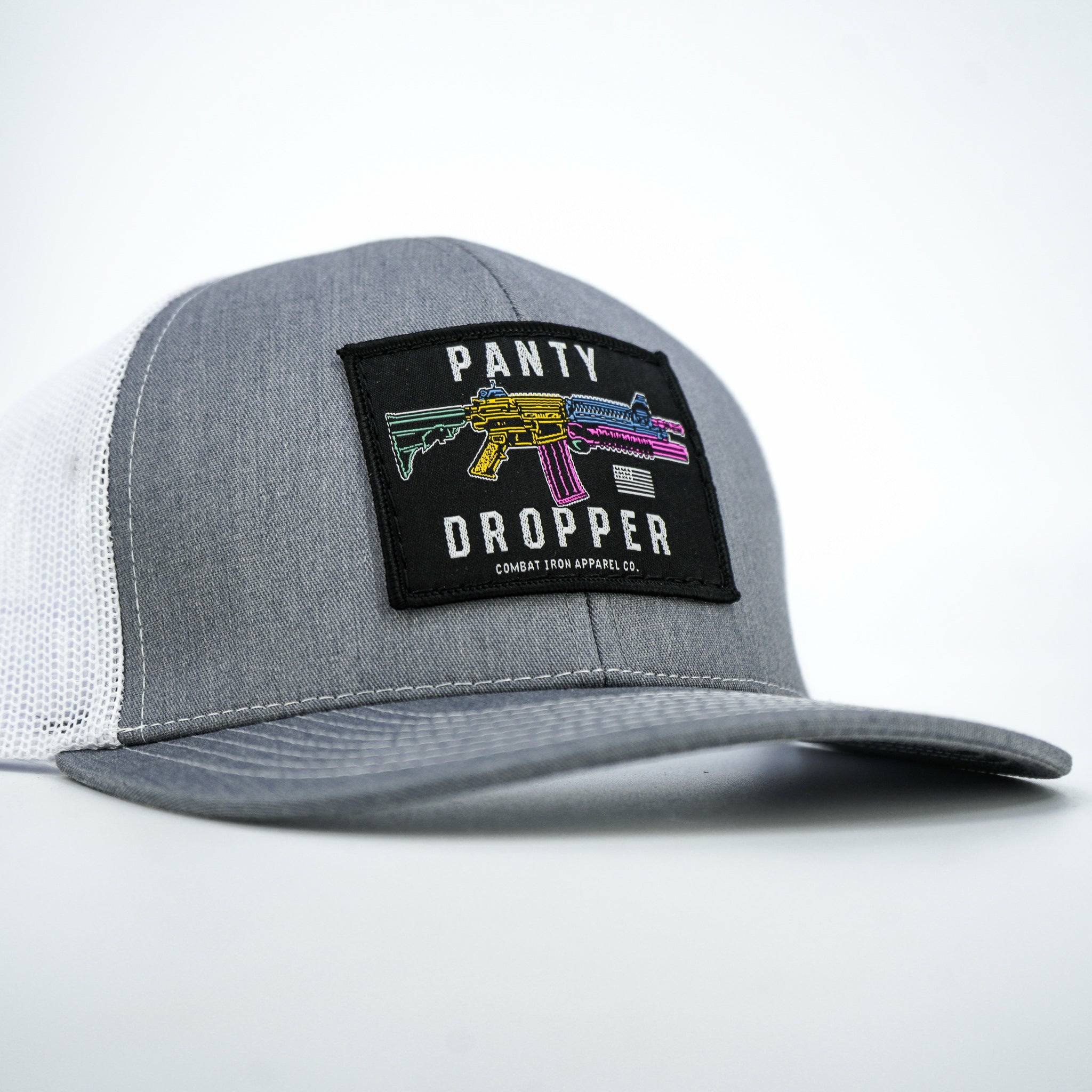 Panty dropper mid-profile mesh snapback hat in all gray with a colorful patch #color_gray-white