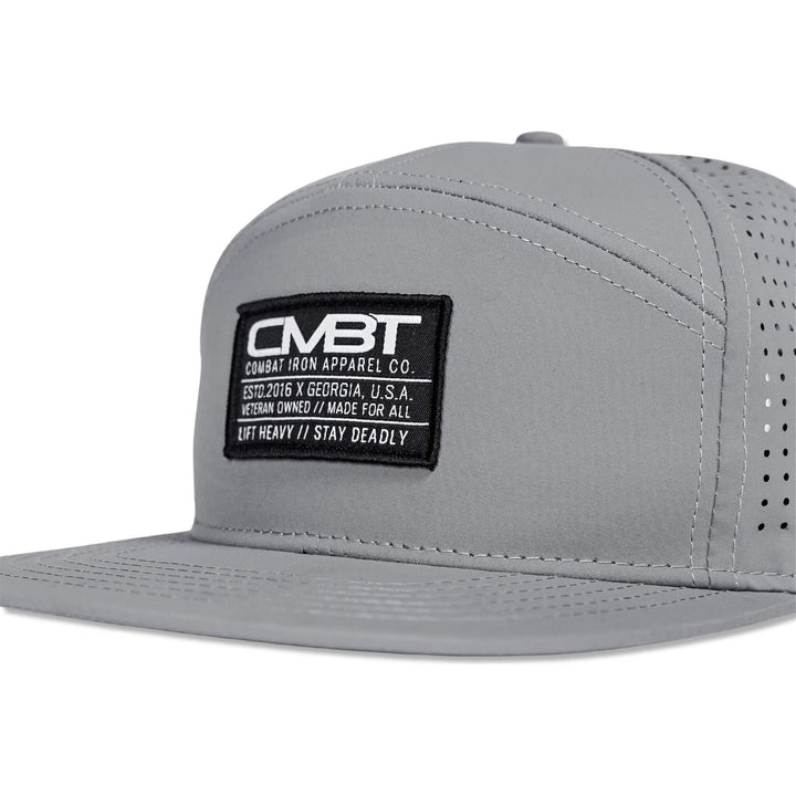 CMBT pro performance hybrid mesh hat in grey with a black and white patch on the front #color_gray