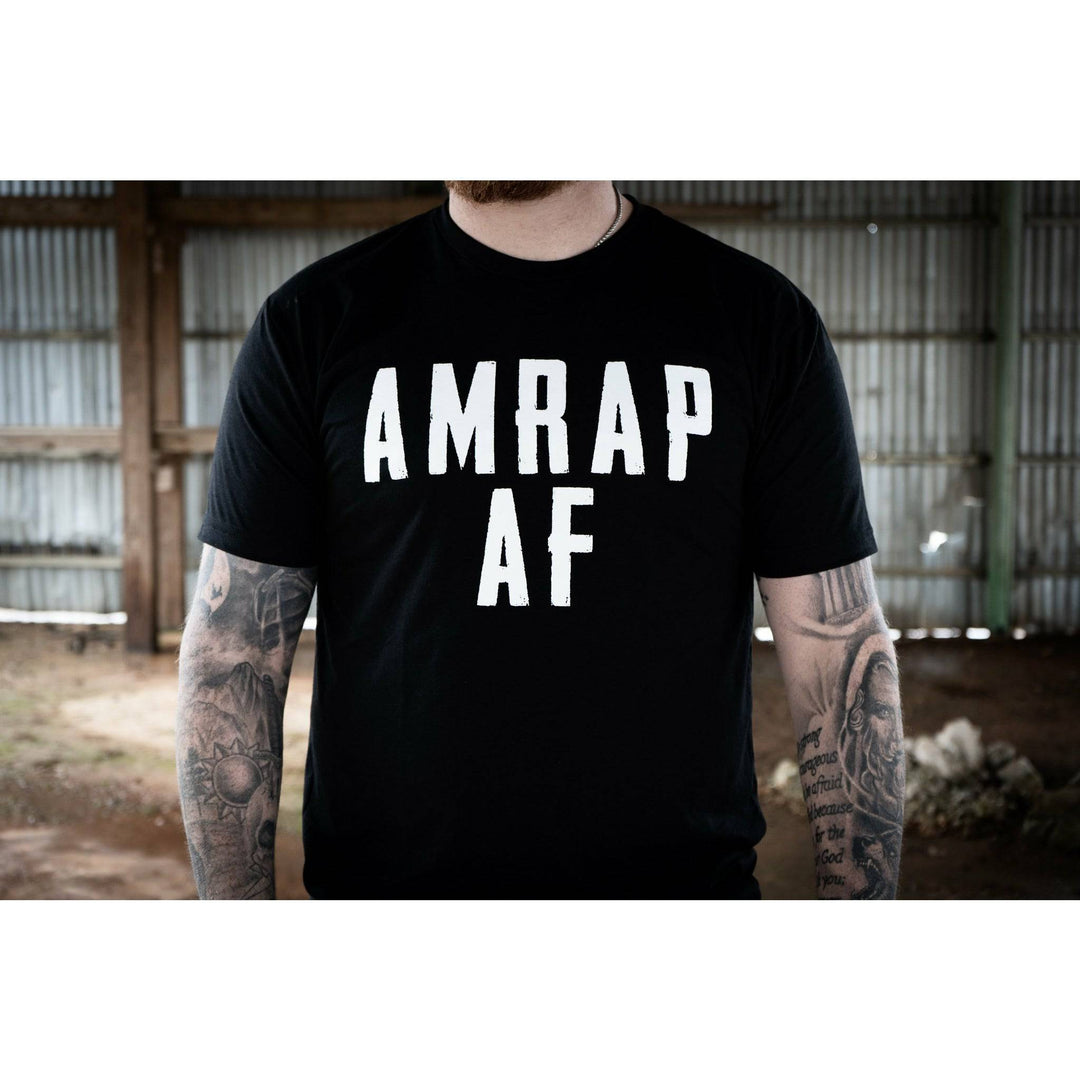 AMRAP AF men’s t-shirt in black with white letters #color_black