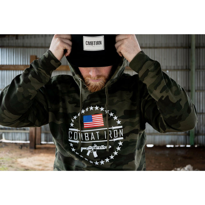Original star circle, men’s midweight hoodie with details and a US flag #color_bdu-camo