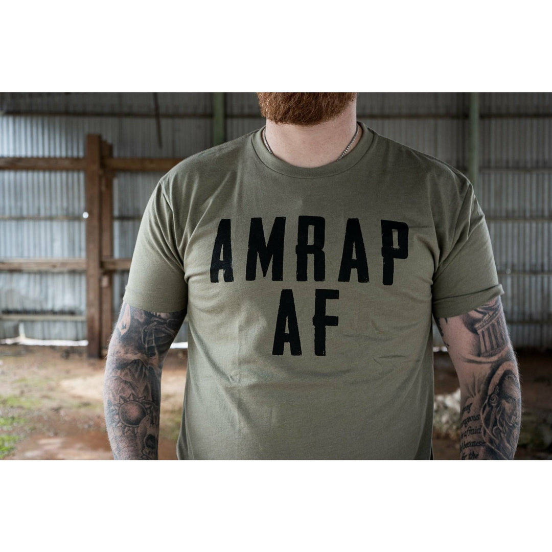 AMRAP AF men’s t-shirt with white letters #color_military-green