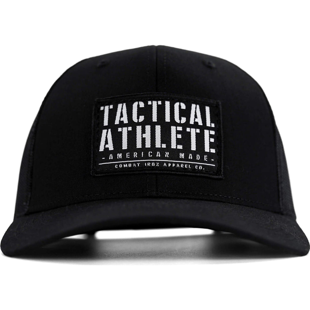 Tactical athlete American-made snapback hat in all black #color_black-black