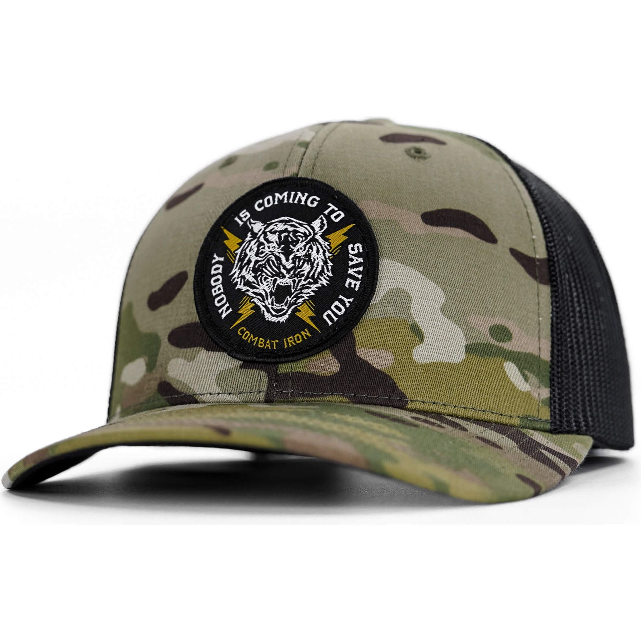 Nobody is coming to save you mid-profile snapback hat #color_multicam-black