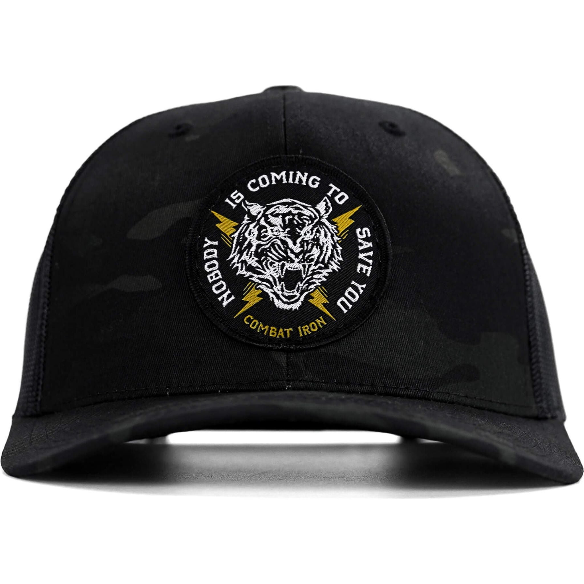 Nobody is coming to save you mid-profile snapback hat #color_black-bdu-black