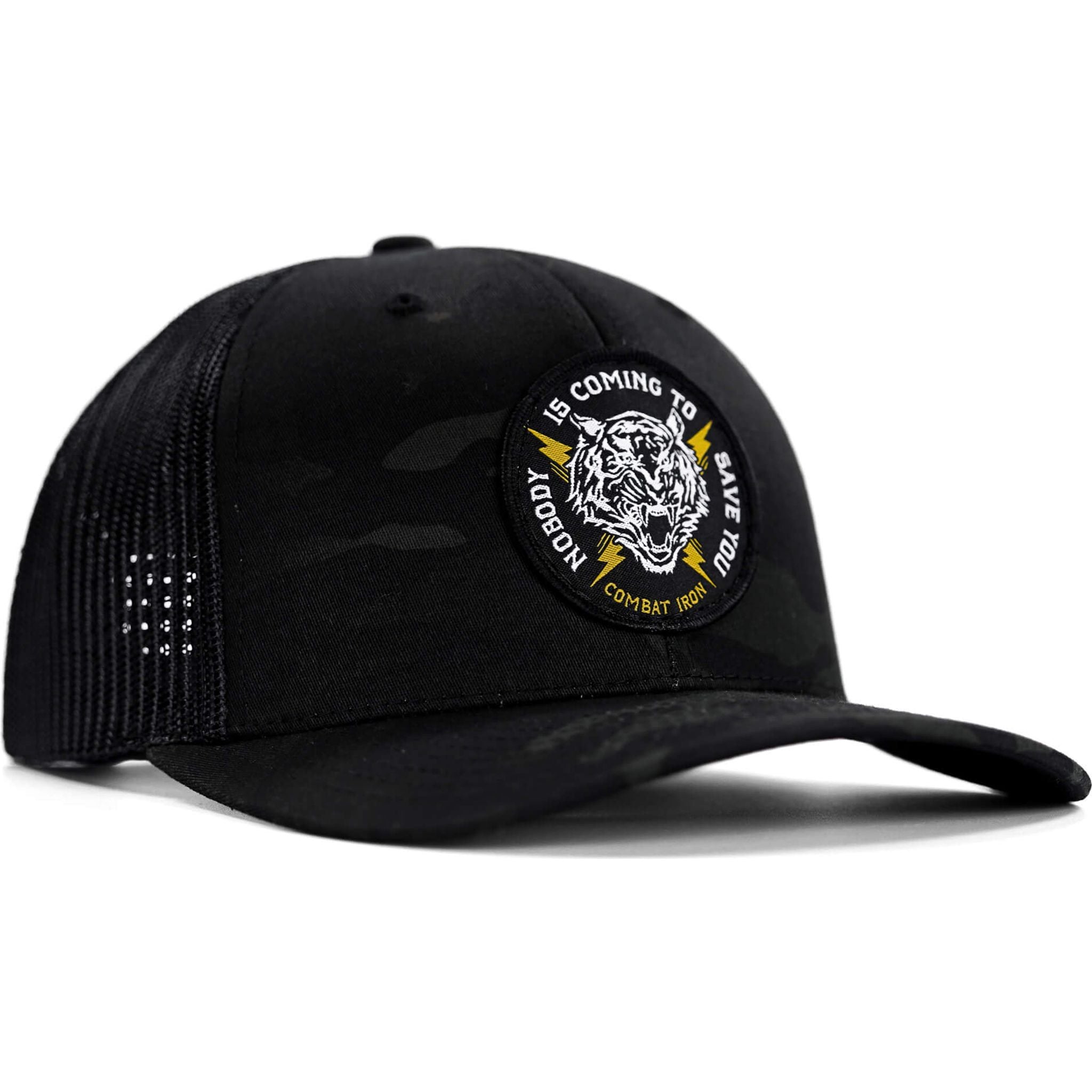 Nobody is coming to save you mid-profile snapback hat #color_black-bdu-black