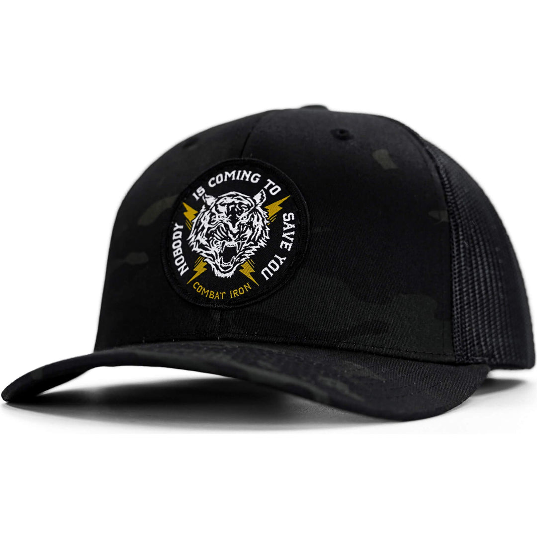 Nobody is coming to save you mid-profile snapback hat #color_black-bdu-black