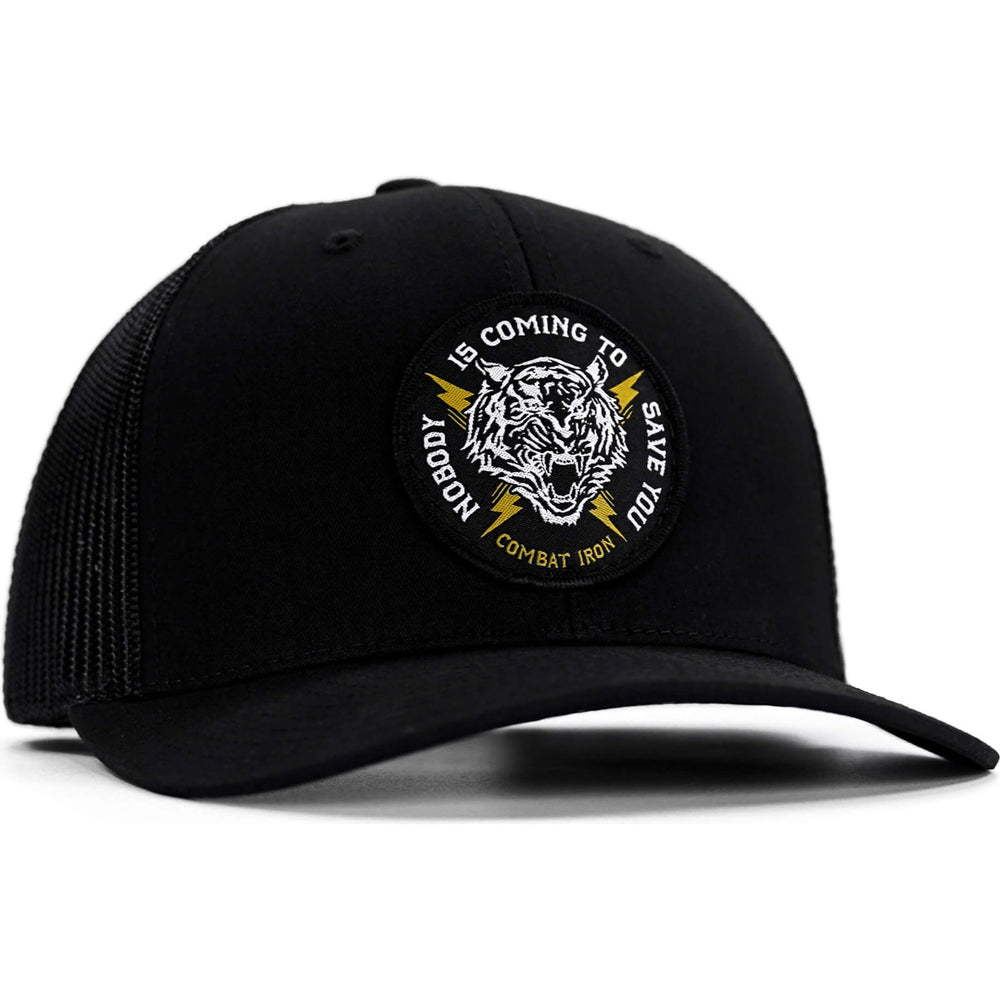 Nobody is coming to save you mid-profile snapback hat in black #color_black