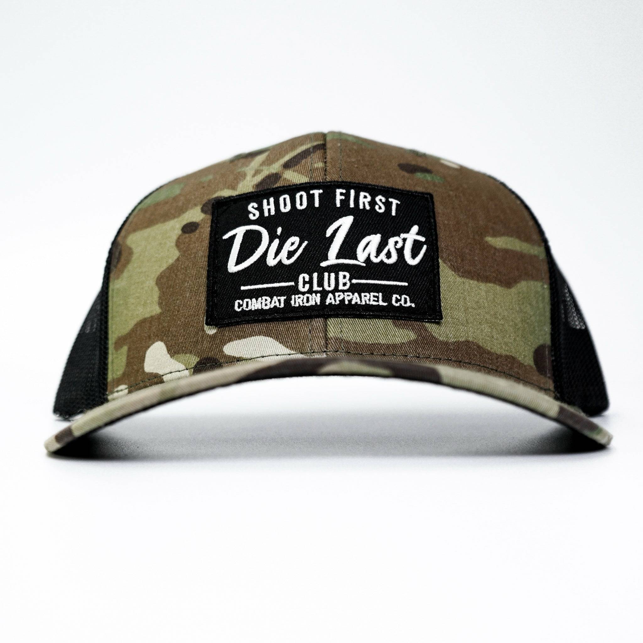 Shoot first. Die last. Club patch mid-profile mesh snapback #color_multicam-black