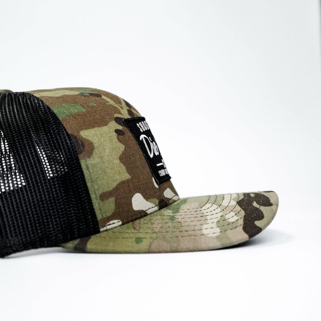 Shoot first. Die last. Club patch mid-profile mesh snapback  #color_multicam-black