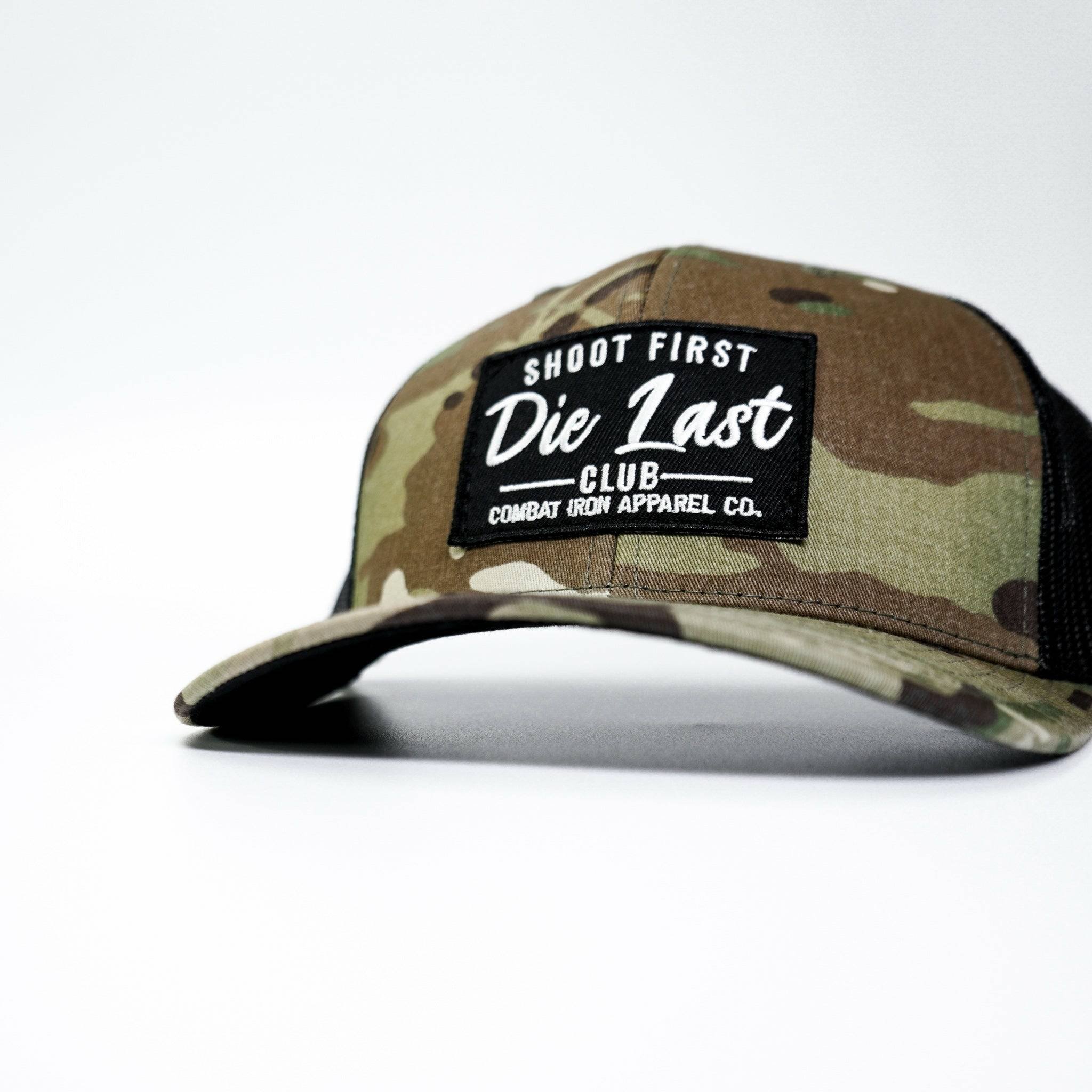 Shoot first. Die last. Club patch mid-profile mesh snapback  #color_multicam-black