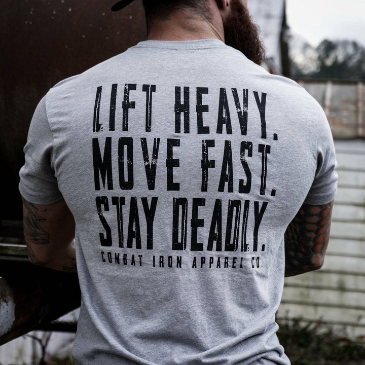 Lift heavy. Move fast. Stay deadly. Men’s t-shirt  #color_gray