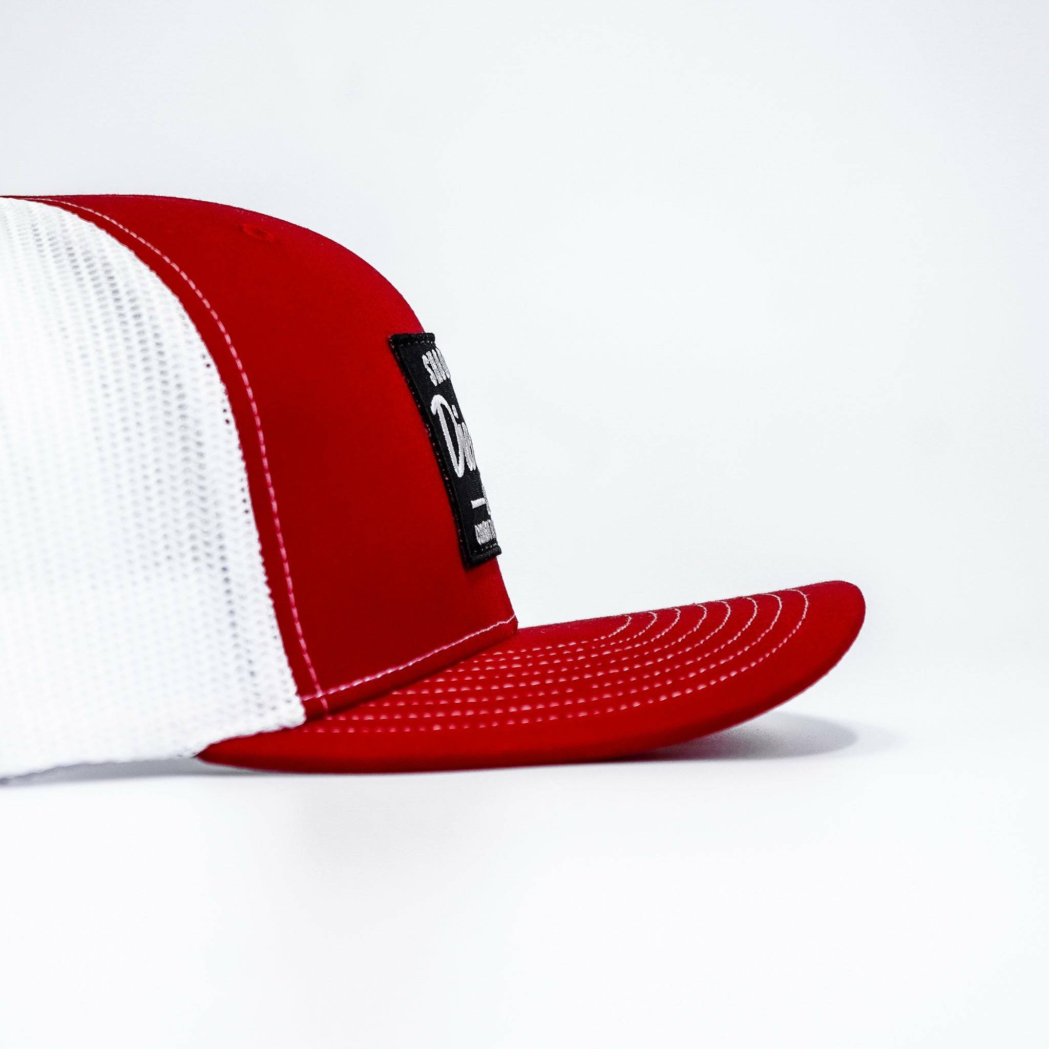 Shoot first. Die last. Club patch mid-profile mesh snapback  #color_red-white