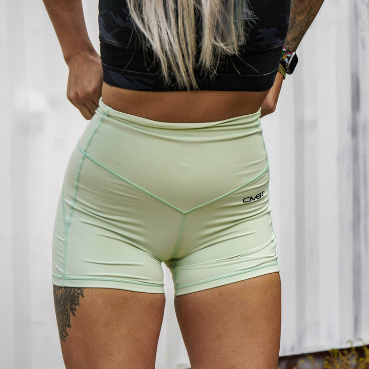 Ladies' luxe high-waisted shorts for women, all mint with the CMBT logo #color_mint