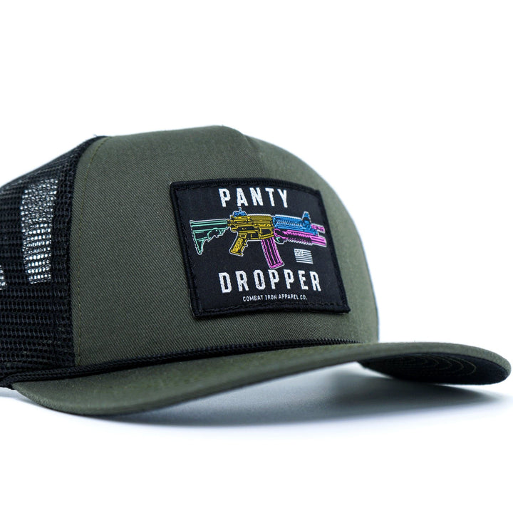 Panty dropper rifle patch retro rope snapback with mesh and camo on the front #color_military-green-black