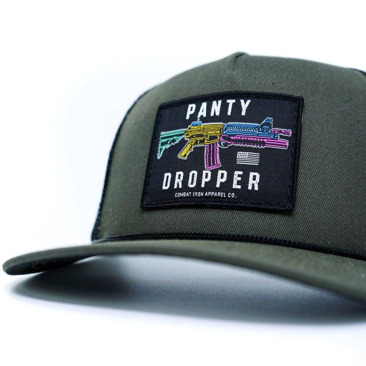 Panty dropper rifle patch retro rope snapback with mesh and camo on the front #color_military-green-black