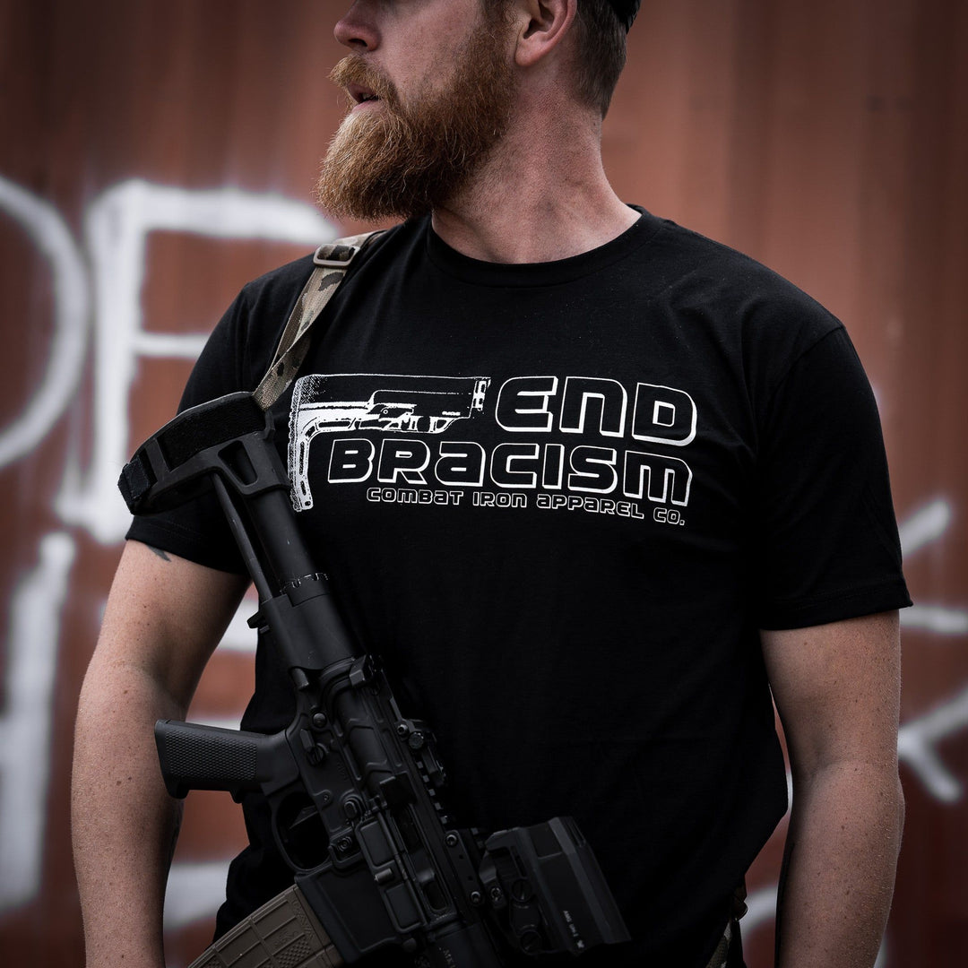 Men’s t-shirt with the words “End bracism” in the front #color_black