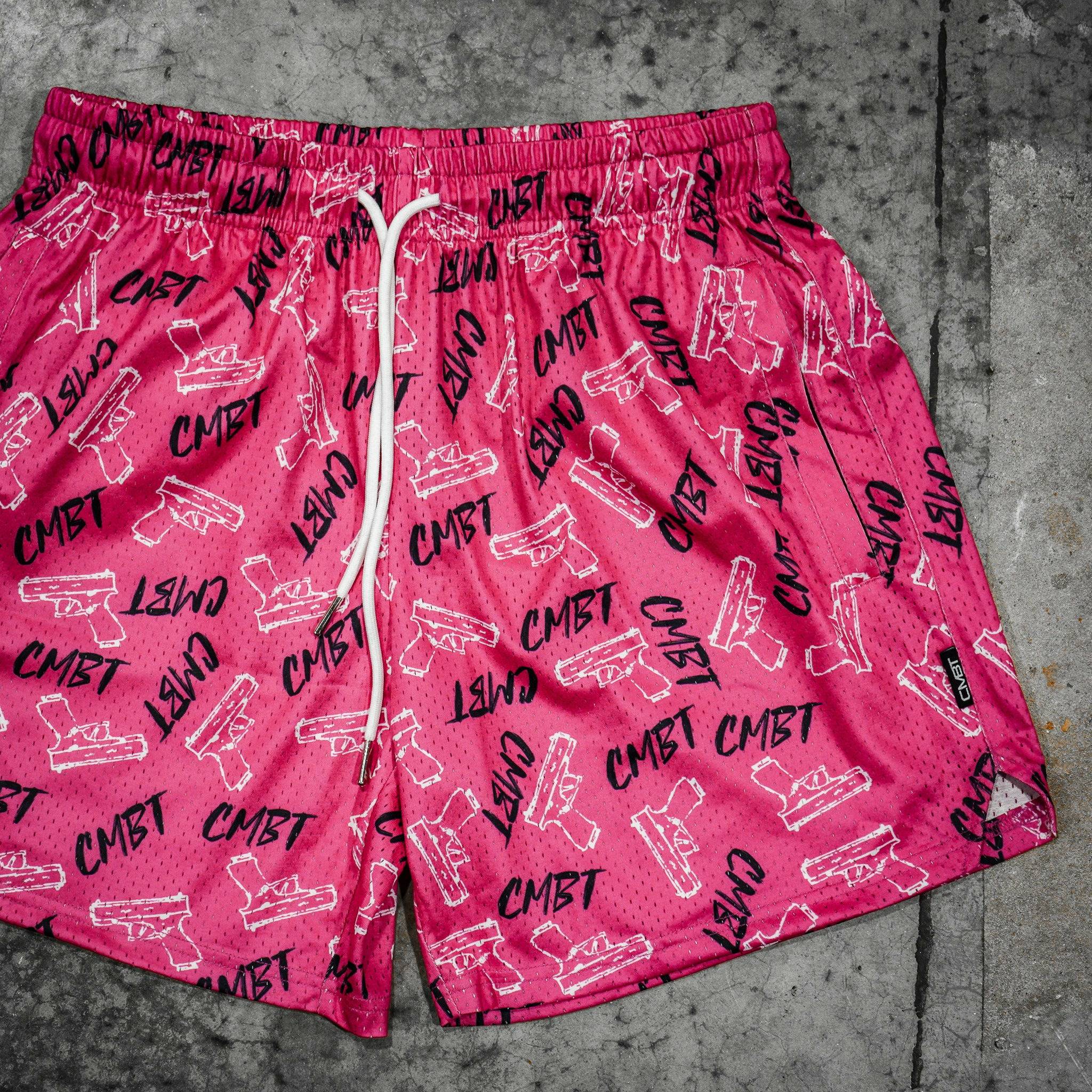 Men’s above the knee lifestyle shorts with mesh #color_pink-cmbt-pistols