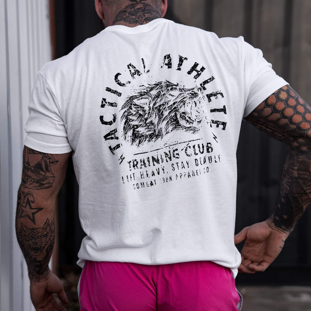 Tactical athlete training club wolf, men’s t-shirt in white  #color_white