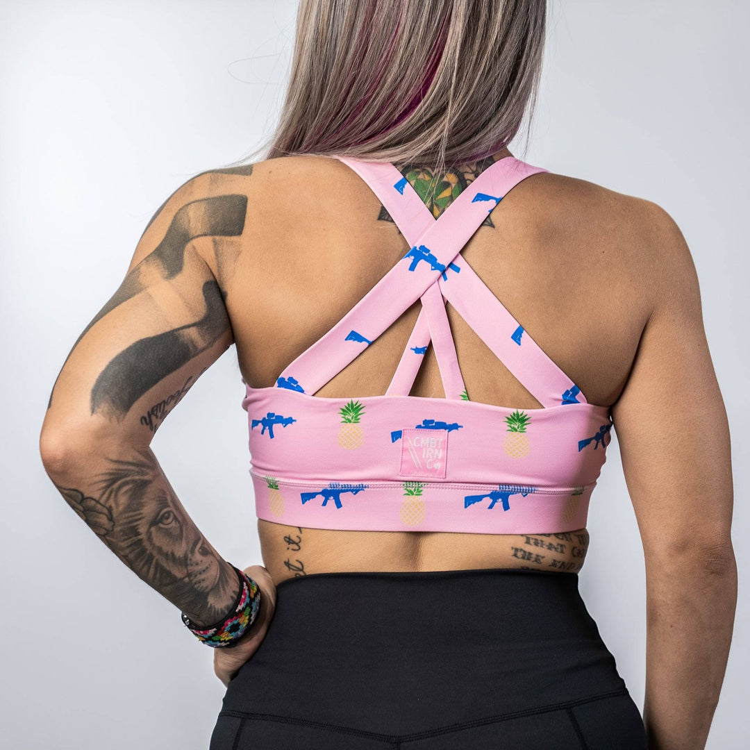 Cross Shoulder Sports Bra (Hot Pink)