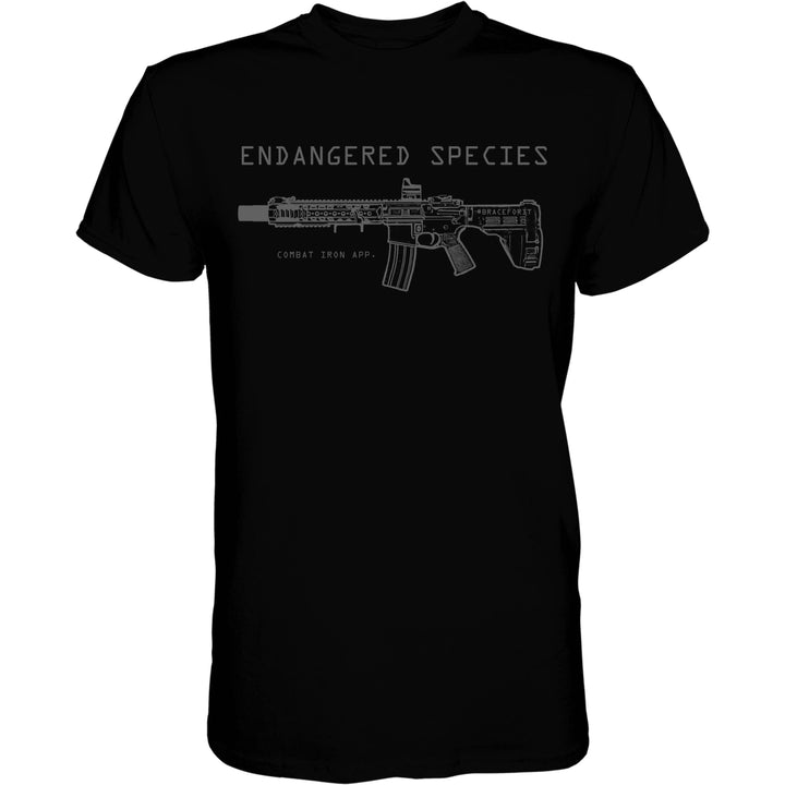 dangered species with a rifle on it men’s t-shirt in black #color_black