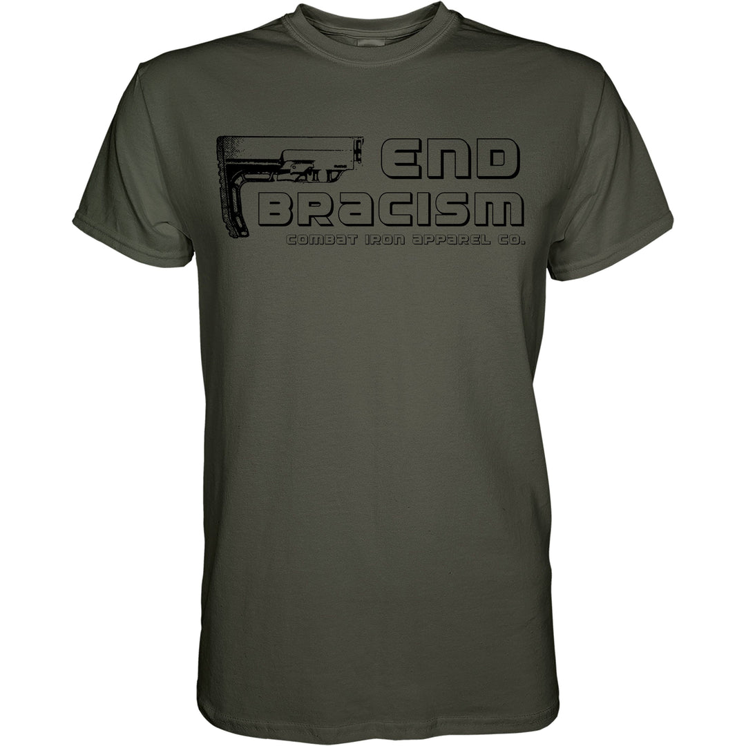 Men’s t-shirt with the words “End bracism” in the front #color_military-green