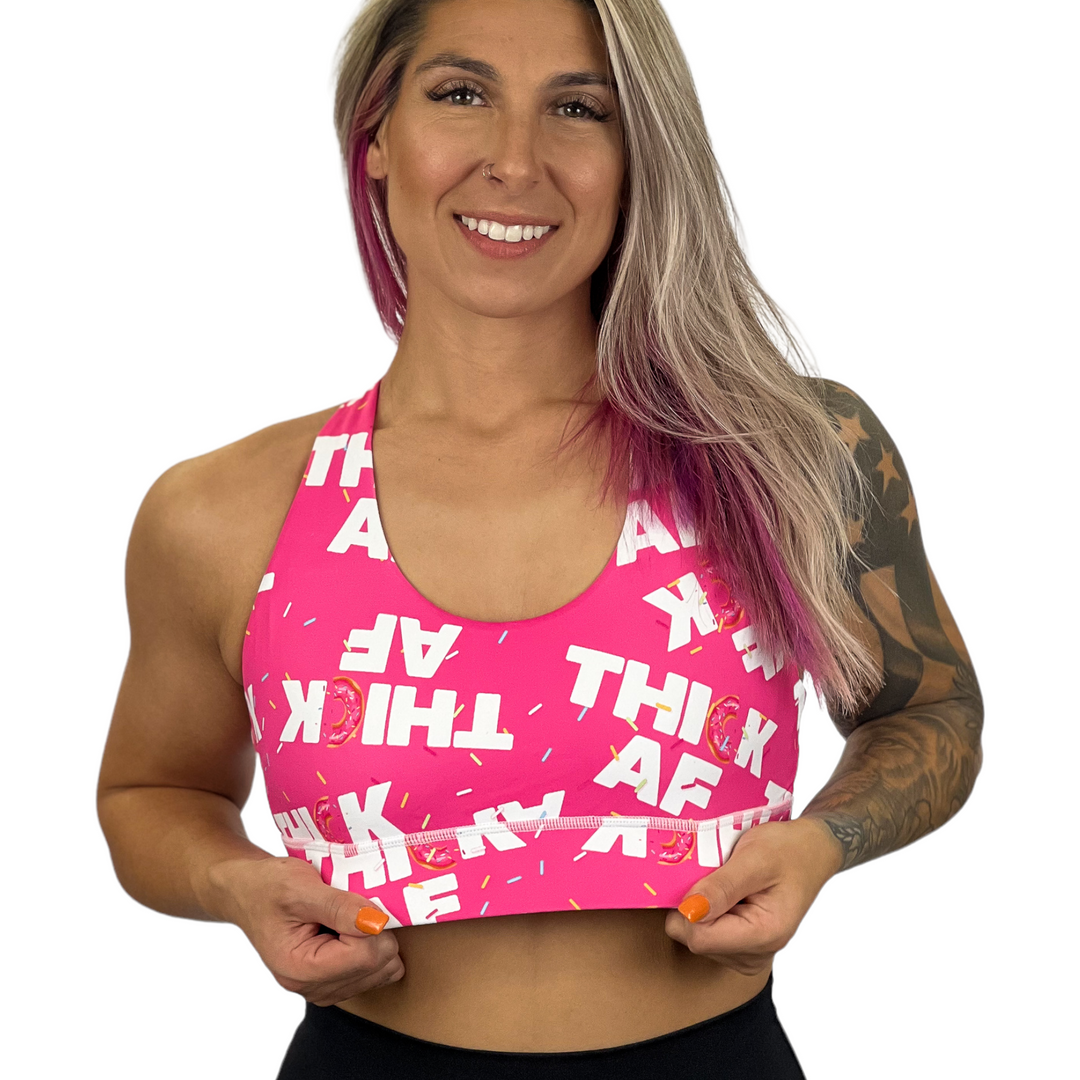 Pink workout sports bra #color_thick-af-donut