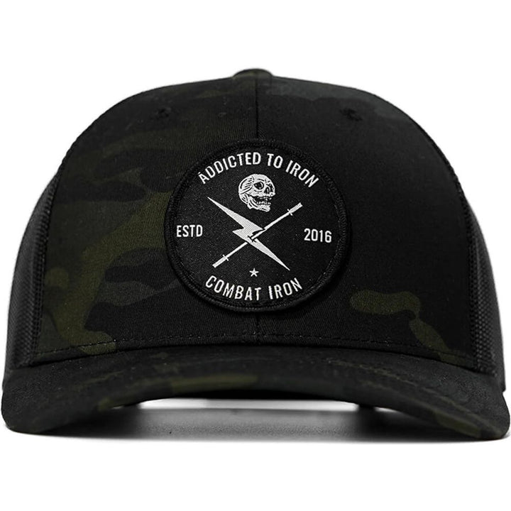 Addicted to iron mesh mid-profile snapback hat #color_black-bdu-black