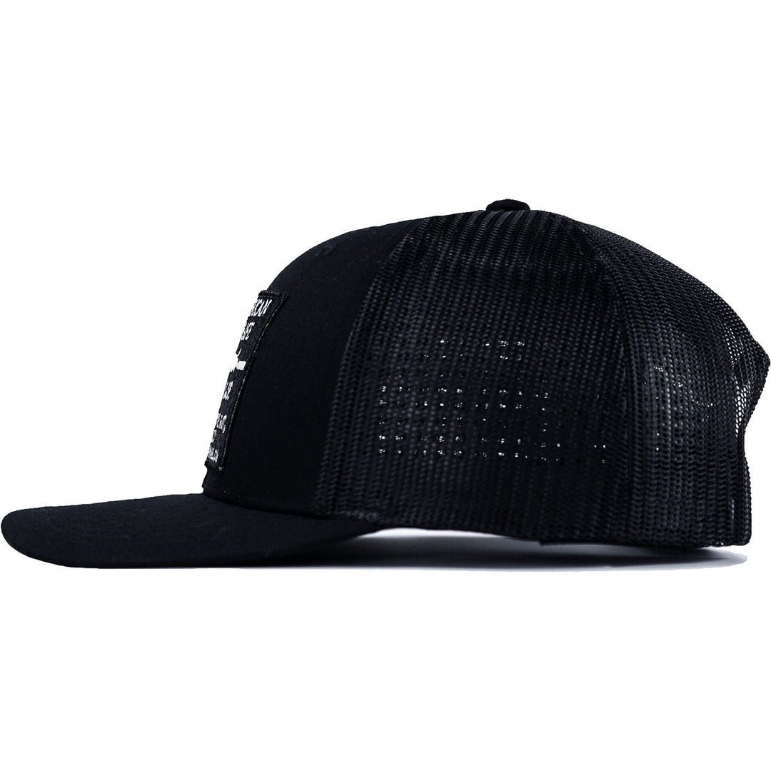 Black patch edition mid-profile mesh snapback hat saying “AWOL - American way of life, 5.56” #color_black-black