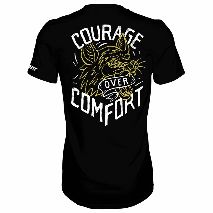 Courage over comfort - wolf edition, men’s t-shirt in black with yellow details #color_black