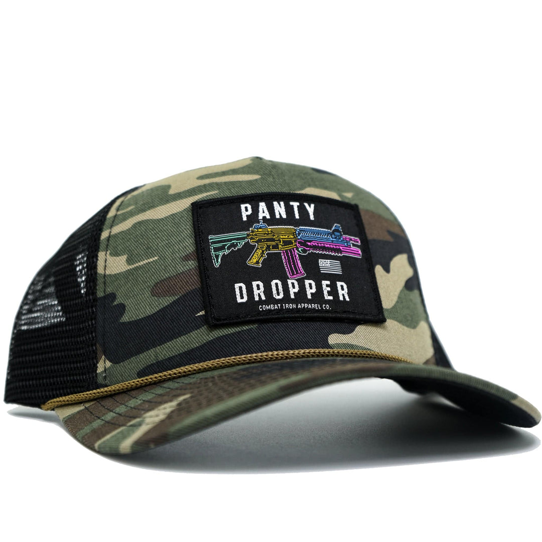 Panty dropper rifle patch retro rope snapback with mesh and camo on the front #color_bdu-camo-black