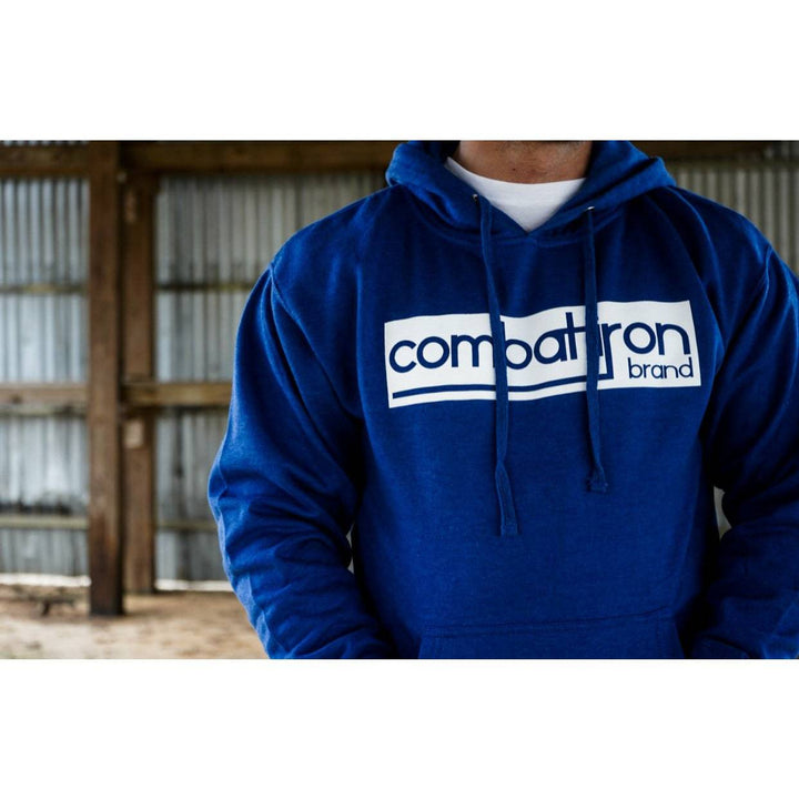 Original Combat Iron branded box men’s midweight hoodie in black with white Combat Iron logo on the front