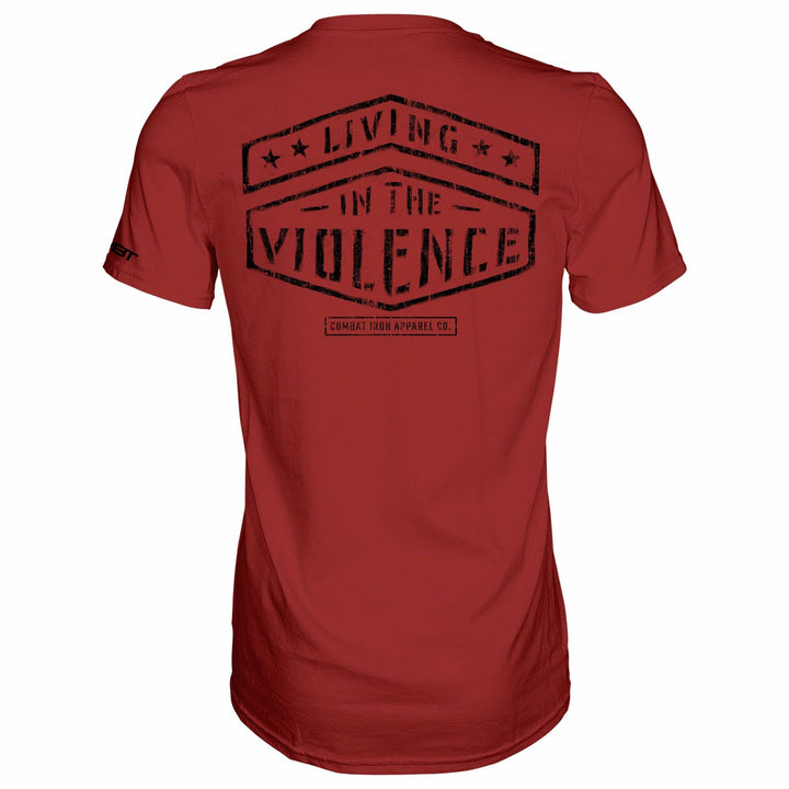 Men’s t-shirt with the words “Living in the violence” #color_red