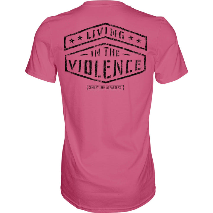 Men’s t-shirt with the words “Living in the violence” #color_pink