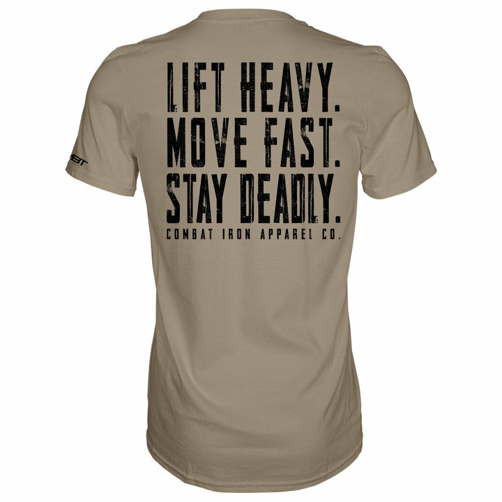 Lift heavy. Move fast. Stay deadly. Men’s t-shirt  #color_tan