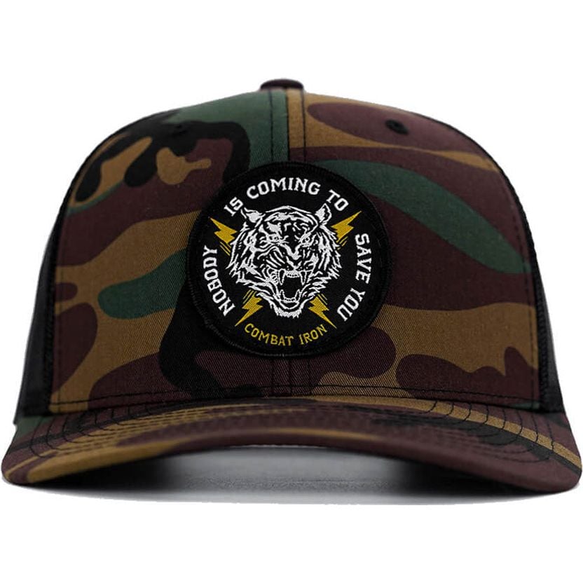 Nobody is coming to save you mid-profile snapback hat #color_bdu-camo-black