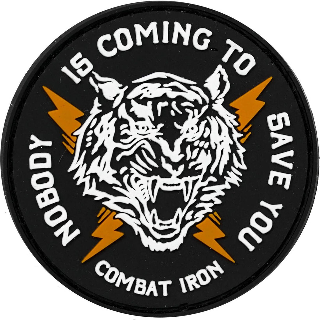 Nobody is coming to save you 3D PVC patch with a tiger head illustration