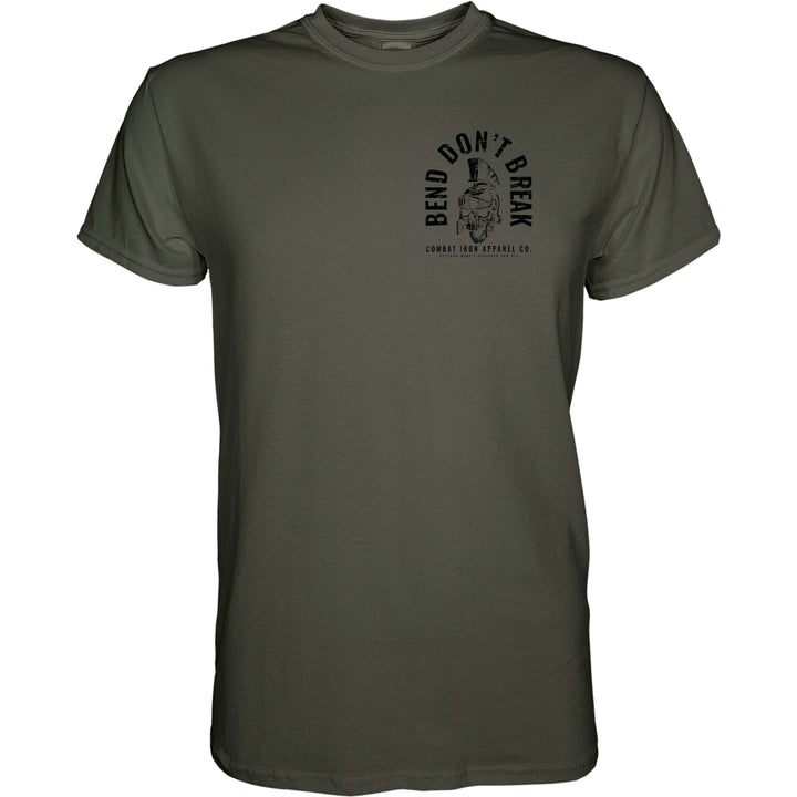 Men’s t-shirt with the words “Bend, don’t break”  #color_military-green