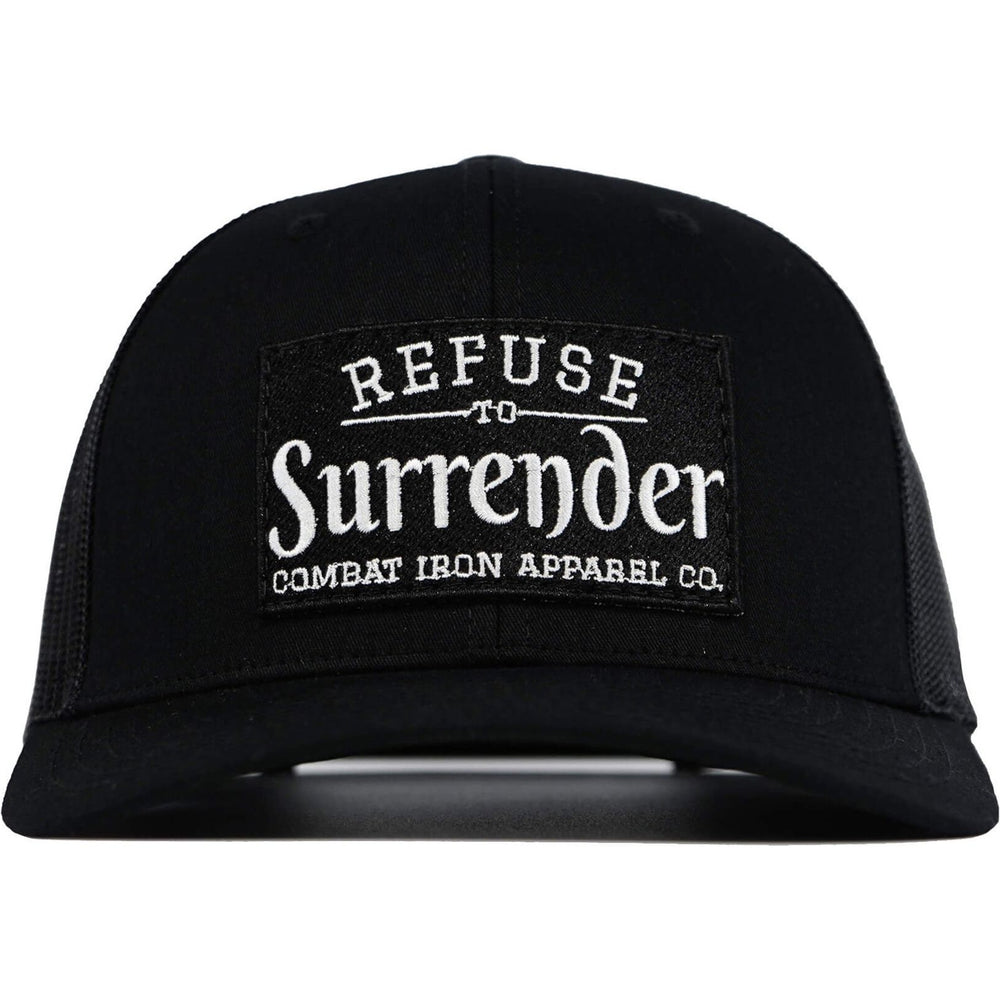 Refuse to surrender, mid-profile mesh snapback hat in black and white