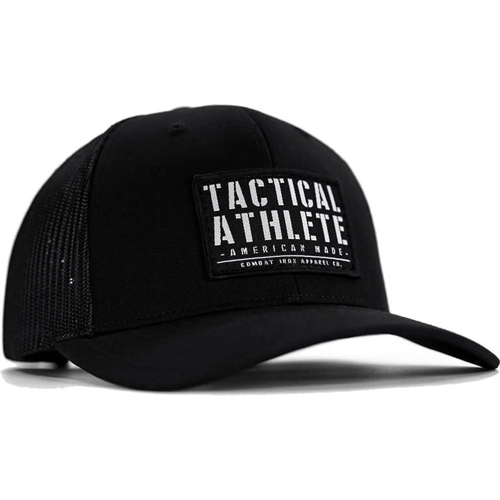 Tactical athlete American-made snapback hat in all black #color_black-black