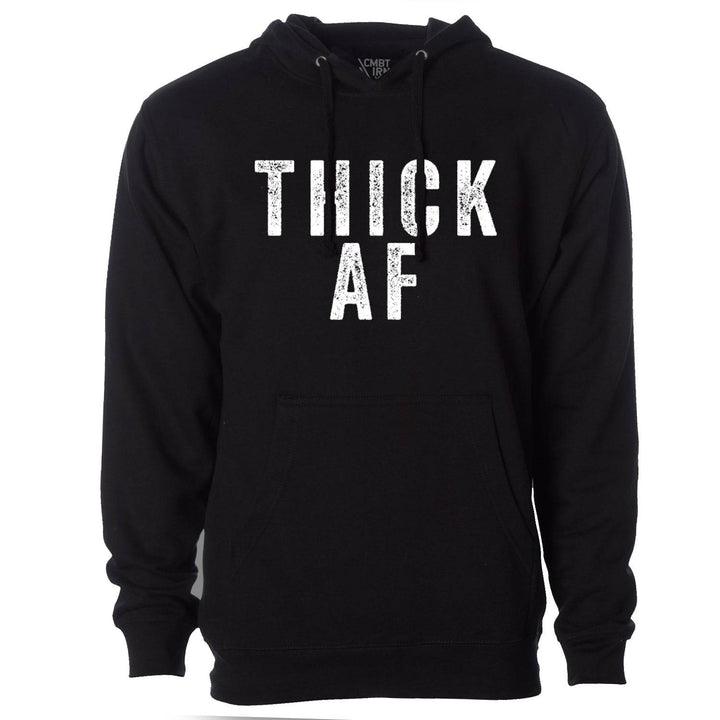 THICK AF midweight fleece lined hoodie for men, in black with white letters #color_black